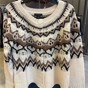 Tribal fashion, fair isle, button front sweater cardigan style #23120–3814–3111